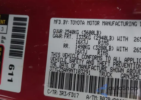 2022 Toyota Tacoma Trd Off Road from USA, damaged, VIN 3TYCZ5AN9NT103291